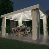vidaXL Krémfehér pavilon függönnyel és LED fényfüzérrel 4 x 3 m