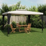 vidaXL Krémszínű acél dupla tetős pavilon 3,98 x 2,98 m