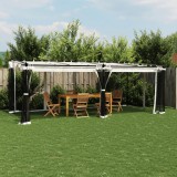 vidaXL Krémszínű acél pavilon hálós oldalakkal 6 x 3 m