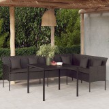 vidaXL L-alakú fekete polyrattan kerti kanapé párnákkal