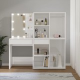vidaXL Magasfényű fehér fa LED-es fésülködőasztal 2 szekrénnyel
