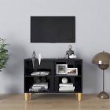 vidaXL Magasfényű fekete tv-szekrény tömör falábakkal 69,5x30x50 cm