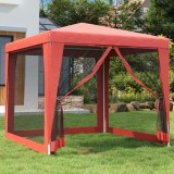 vidaXL Piros HDPE rendezvénysátor 4 hálós oldalfallal 2,5x2,5 m