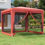 vidaXL Piros HDPE rendezvénysátor 4 hálós oldalfallal 3x3 m