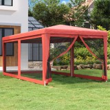 vidaXL Piros HDPE rendezvénysátor 6 hálós oldalfallal 3 x 6 m