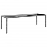 vidaXL Szürke edzett üveg és polyrattan kerti asztal 250 x 100 x 75 cm