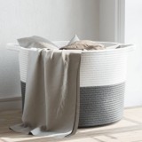 vidaXL Szürke és fehér pamut szennyeskosár Ø55 x 36 cm