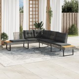 vidaXL Szürke polyrattan és akácfa L-alakú kerti kanapé párnával