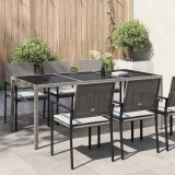 vidaXL Szürke polyrattan és edzett üveg kerti asztal 190 x 90 x 75 cm