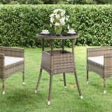 vidaXL Szürke polyrattan és edzett üveg kerti asztal Ø60 x 75 cm