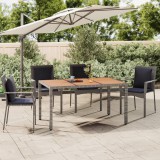 vidaXL Szürke polyrattan és tömör akácfa kerti asztal fa asztallappal