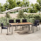vidaXL Szürke polyrattan és tömör akácfa kerti asztal fa asztallappal