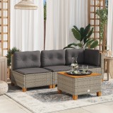 vidaXL Szürke polyrattan karfa nélküli kerti kanapé párnával