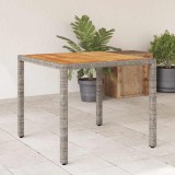 vidaXL Szürke polyrattan kerti asztal akácfa lappal 90 x 90 x 75 cm