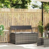 vidaXL Szürke polyrattan kerti tárolópad párnával