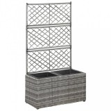 vidaXL Szürke rácsos polyrattan magaságyás 2 kaspóval 58 x 30 x 107 cm