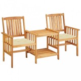 vidaXL Tömör akácfa kerti székek teázóasztallal és párnákkal