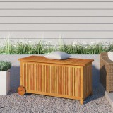 vidaXL Tömör akácfa kerti tárolóláda kerekekkel 113 x 50 x 58 cm