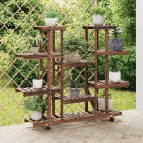 vidaXL Tömör fenyőfa virágtartó állvány kerekekkel 110 x 25 x 115 cm