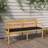 vidaXL Tömör tíkfa Batavia pad fekete párnával 150 cm