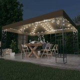 vidaXL Tópszínű dupla tetős pavilon LED fényfüzérrel 3 x 4 m