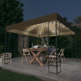 vidaXL Tópszínű kerti pavilon LED fényfüzérrel 3 x 3 m
