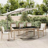 vidaXL Tópszínű polyrattan és edzett üveg kerti asztal üveg lappal