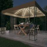 vidaXL Tópszínű szövet pavilon LED fényfüzérrel 3 x 3 m