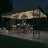 vidaXL Tópszínű szövet pavilon LED fényfüzérrel 3 x 4 m