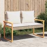 vidaXL Vegyes bézs polyrattan és akácfa kerti pad párnával