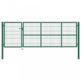 vidaXL Zöld acél kerti kerítéskapu póznákkal 350 x 100 cm