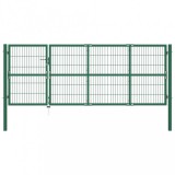 vidaXL Zöld acél kerti kerítéskapu póznákkal 350 x 120 cm