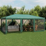 vidaXL Zöld HDPE rendezvénysátor 10 hálós oldalfallal 6 x 4 m