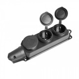 Videx Titanum fekete színű gumis 3-as elosztó dugaljzat, fedéllel, IP44