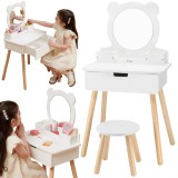 Viga fa fésülködőasztal tükörrel és székkel
