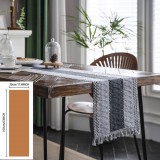 Vintage stílusú, fehér-szürke csíkos asztali futó bojtokkal