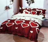 Violet 6 részes ágyneműhuzat garnitúra, 220x200 cm ágynemű szett garnitúra, Piros és fehér szíves ágynemű
