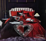Violet 6 részes Mr. & Mrs. ágynemű garnitúra, 220x200 cm ágyneműhuzat garnitúra, fekete és piros Hattyúk