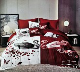 Violet 6 részes Mr. & Mrs. ágynemű garnitúra, 220x200 cm ágyneműhuzat garnitúra, piros Hattyúk