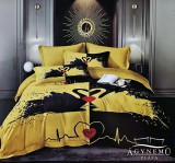 Violet 6 részes Mr. & Mrs. ágynemű garnitúra, 220x200 cm ágyneműhuzat garnitúra, Sárga Hattyúk