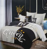 Violet 6 részes Mr. & Mrs. ágyneműhuzat garnitúra, 220x200 cm ágynemű szett garnitúra, szürke és fehér King és Queen