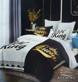 Violet 6 részes Mr. & Mrs. ágyneműhuzat garnitúra, 220x200 cm ágynemű szett garnitúra, szürke és fehér King és Queen