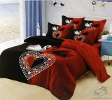 Violet 6 részes pamut ágynemű garnitúra, 220x200 cm ágyneműhuzat garnitúra, Mr. & Mrs. Piros és fekete hattyú