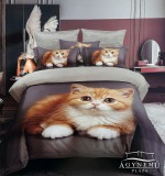 Violet 7 részes ágyneműhuzat garnitúra, ágynemű garnitúra szett, barna cuki Cicás ágynemű