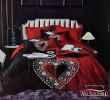 Violet 7 részes Mr. & Mrs. ágyneműhuzat garnitúra, ágynemű garnitúra szett, fekete és piros Hattyúk