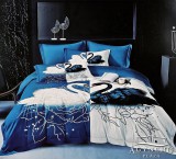 Violet 7 részes Mr. & Mrs. ágyneműhuzat garnitúra, ágynemű garnitúra szett, kék Hattyúk