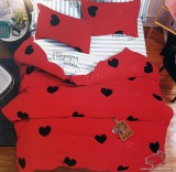 Violet 7 részes pamut ágynemű garnitúra, ágyneműhuzat garnitúra, Piros Szív