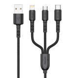 Vipfan X02 3in1 USB kábel USB-C  Lightning  Micro 3.5A 1.5m fekete (X02LMT-black) (X02LMT-black) - Adatkábel