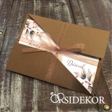 Virágos Elegancia Esküvői Meghívó - Exkluzív Borítékban, Szalaggal Díszítve