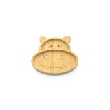 Víziló formájú bambusz tányér szilikon tapadókoronggal - Kékes szürke